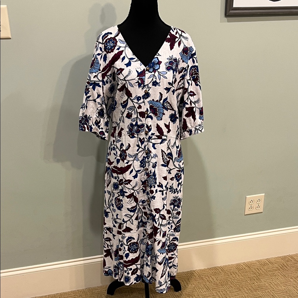 Liz Claiborne Burgundy and Blue Patterned Dress